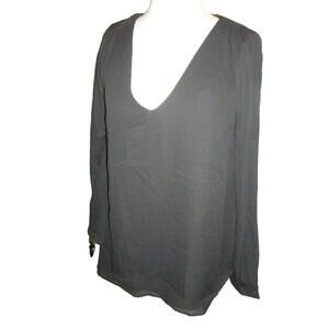 NWT Mittoshop Long Bishop Sleeve Black‎ Black Lined  Blouse Top Shirt S Small